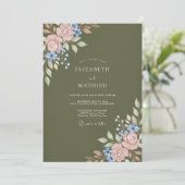 Invitation Mariage aquarelle Olive Blush (Debout devant)