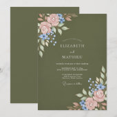 Invitation Mariage aquarelle Olive Blush (Devant / Derrière)