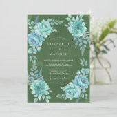 Invitation Mariage aquarelle olive turquoise (Debout devant)