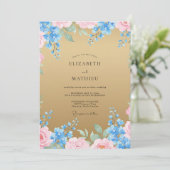 Invitation Mariage aquarelle or azur (Debout devant)