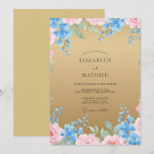 Invitation Mariage aquarelle or azur (Devant / Derrière)