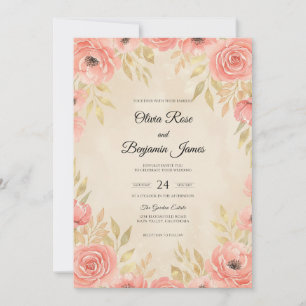 Invitation Mariage Aquarelle Or Corail