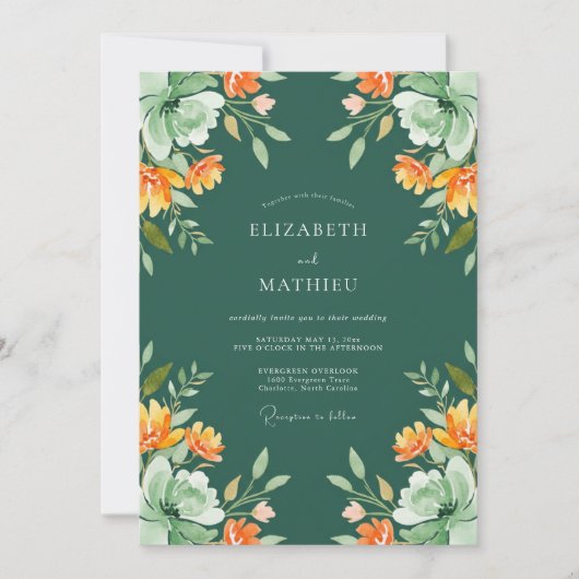 Invitation Mariage aquarelle orange forêt (Devant)