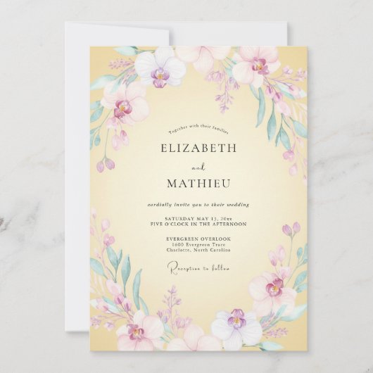 Invitation Mariage aquarelle orchidée au beurre (Devant)