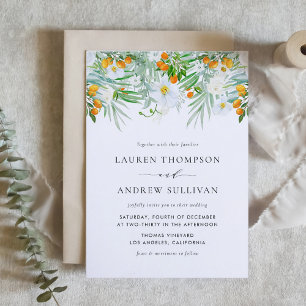 Invitation Mariage aquarelle Orchidées blanches et kumquats