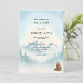 Invitation Mariage aquarelle ours montagne forêt hivernale (Debout devant)