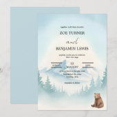 Invitation Mariage aquarelle ours montagne forêt hivernale (Devant / Derrière)