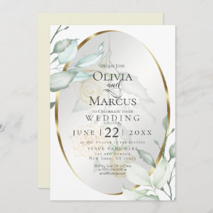 Invitation Mariage   Aquarelle ovale Ivoire Jaune Blush Roses
