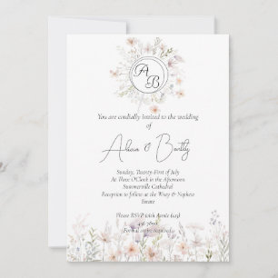 Invitation Mariage Aquarelle Pastel doux Fleurs sauvages