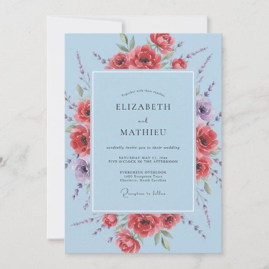 Invitation Mariage aquarelle pavot corail (Devant)