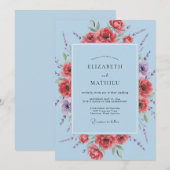 Invitation Mariage aquarelle pavot corail (Devant / Derrière)