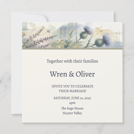Invitation Mariage Aquarelle Paysage (Devant)