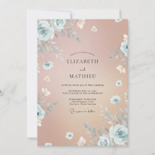 Invitation Mariage aquarelle pêche ardoise