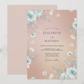 Invitation Mariage aquarelle pêche ardoise (Devant / Derrière)