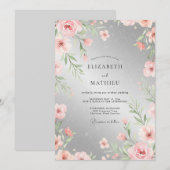 Invitation Mariage aquarelle pêche argentée (Devant / Derrière)