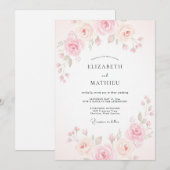 Invitation Mariage aquarelle pêche rose (Devant / Derrière)