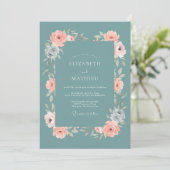 Invitation Mariage aquarelle pêche sarcelle atténuée (Debout devant)