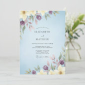 Invitation Mariage aquarelle prune azur (Debout devant)