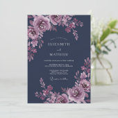 Invitation Mariage aquarelle prune de minuit (Debout devant)