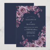 Invitation Mariage aquarelle prune de minuit (Devant / Derrière)
