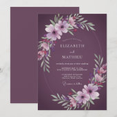 Invitation Mariage aquarelle prune de prairie (Devant / Derrière)