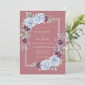 Invitation Mariage aquarelle prune et pervenche (Debout devant)