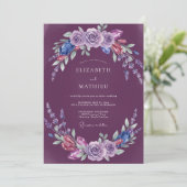 Invitation Mariage aquarelle prune indigo (Debout devant)
