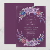 Invitation Mariage aquarelle prune indigo (Devant / Derrière)