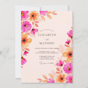 Invitation Mariage Aquarelle Radieux Abricot Fuchsia