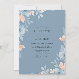 Invitation Mariage Aquarelle Raffiné Bleu Ardoise