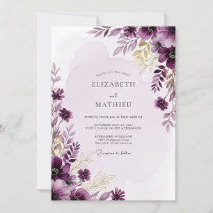 Invitation Mariage aquarelle resplendissant au plum