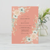 Invitation Mariage aquarelle romantique corail (Debout devant)