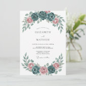 Invitation Mariage aquarelle romantique sarcelle (Debout devant)