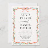 Invitation Mariage Aquarelle Romantique Verdure Ruban Rouge (Devant)