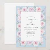 Invitation Mariage aquarelle rose bleuet (Devant / Derrière)
