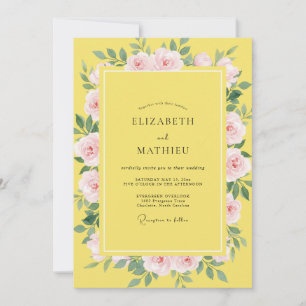 Invitation Mariage Aquarelle Rose Canari