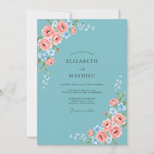 Invitation Mariage aquarelle rose ciel (Devant)