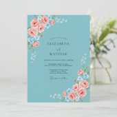 Invitation Mariage aquarelle rose ciel (Debout devant)