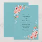 Invitation Mariage aquarelle rose ciel (Devant / Derrière)