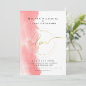 Invitation MARIAGE | Aquarelle Rose corail (Debout devant)