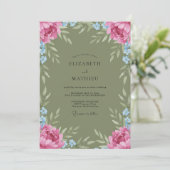 Invitation Mariage aquarelle rose et olive (Debout devant)