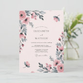 Invitation Mariage Aquarelle Rose Éthérée (Debout devant)