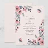 Invitation Mariage Aquarelle Rose Éthérée (Devant / Derrière)