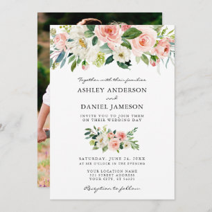 Invitation Mariage Aquarelle rose Floral Photo Retour