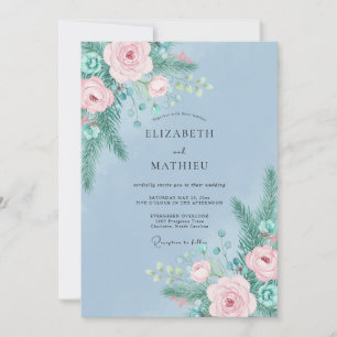 Invitation Mariage Aquarelle Rose Pâle et Pin
