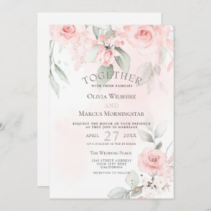 Invitation Mariage Aquarelle rose pâle Roses floraux