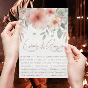 Invitation Mariage aquarelle rose pêche vert sauge