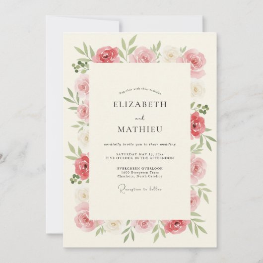 Invitation Mariage aquarelle rose poudré (Devant)