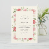 Invitation Mariage aquarelle rose poudré (Debout devant)