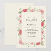 Invitation Mariage aquarelle rose poudré (Devant / Derrière)